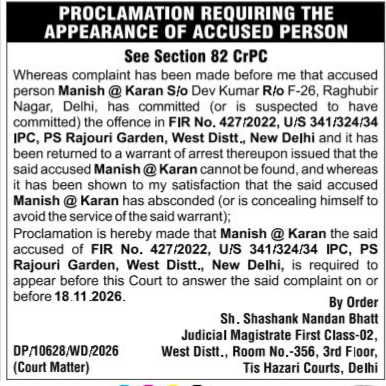 Legal Proclamation Notice for Absconding Accused