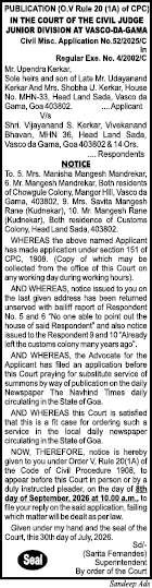 Legal Public Notice: Court Summons for Substitute Service