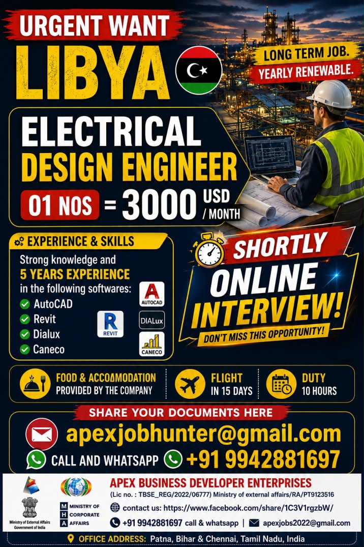 Libya Job Opening: Electrical Design Engineer