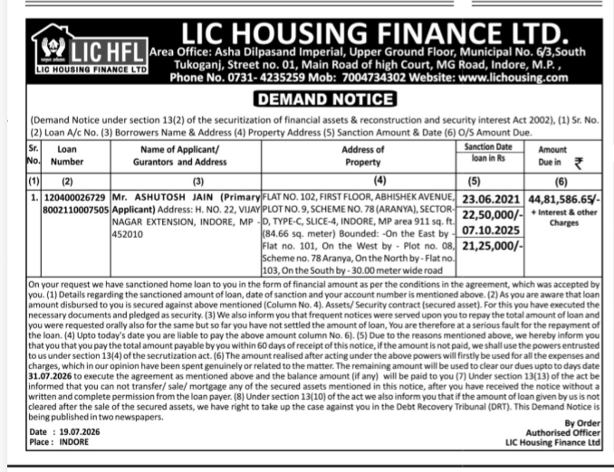 LIC Housing Finance Demand Notice (19.07.2026) (Date focus)