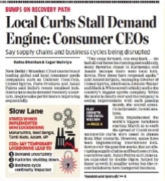 Local Curbs Stall Demand Engine: Consumer CEOsSay supply chains and business cycles being disrupted
