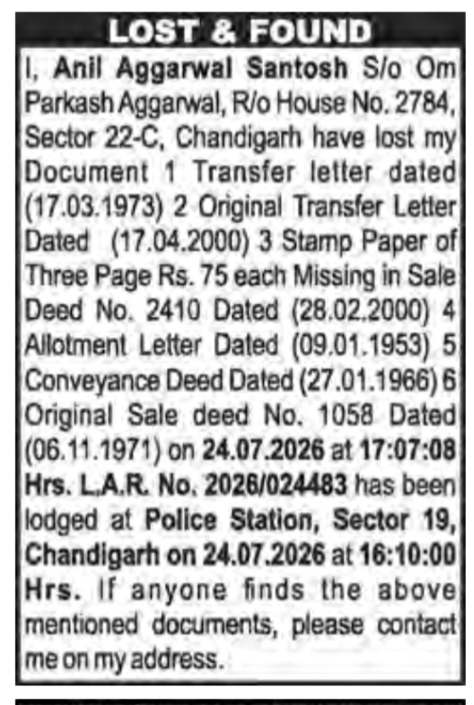 Lost and Found Advertisement