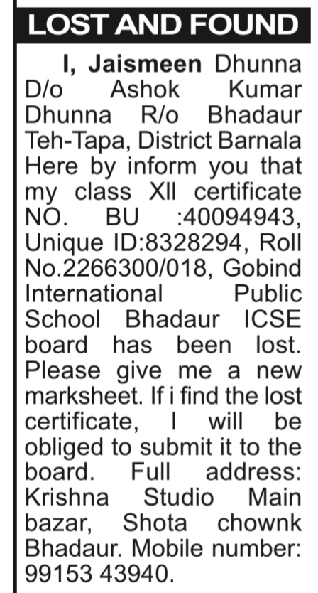 Lost and Found Notice
