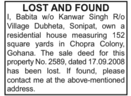 LOST AND FOUND NOTICE