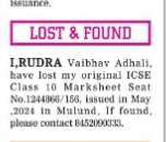 lost and found of original marksheet