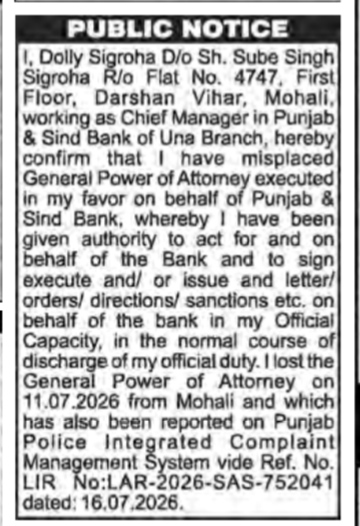 Lost General Power of Attorney Notification