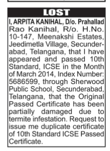 LOST OF EDUCATIONAL DOCUMENT