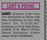 LOST OF ORIGINAL CERTIFICATE