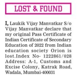 LOST OF ORIGINAL PASSPORT CERTIFICATE