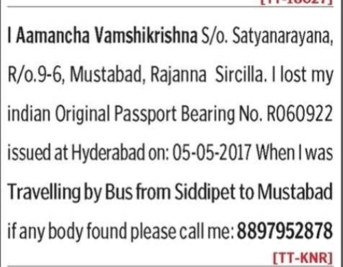 LOST OF ORIGINAL PASSPORT