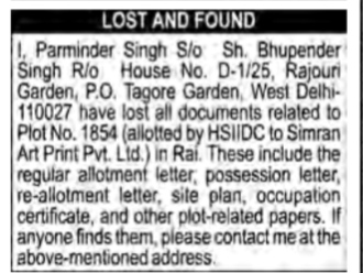 Lost Plot Documents Notice