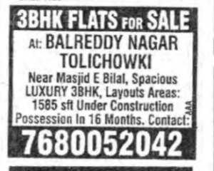Luxury 3BHK Flats in Balreddy Nagar, Tolichowki