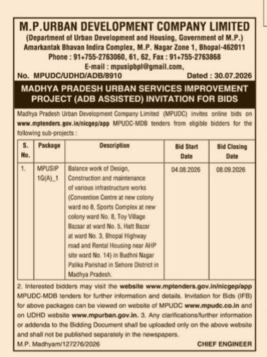 Madhya Pradesh Urban Services Improvement Project (MPUSIP) Invitation for Bids