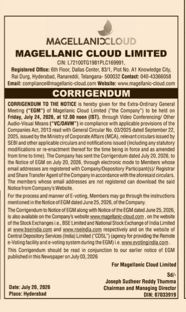 Magellanic Cloud Limited EGM Corrigendum Notice