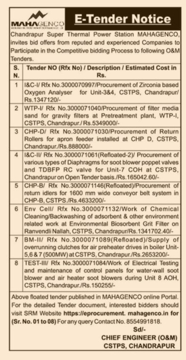 MAHAGENCO CSTPS E-Tender Notice