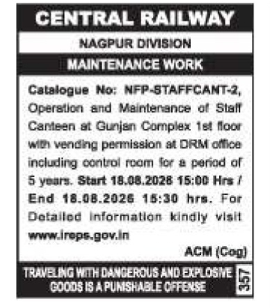 Maintenance Work Tender for Staff Canteen Operation (Nagpur Division)