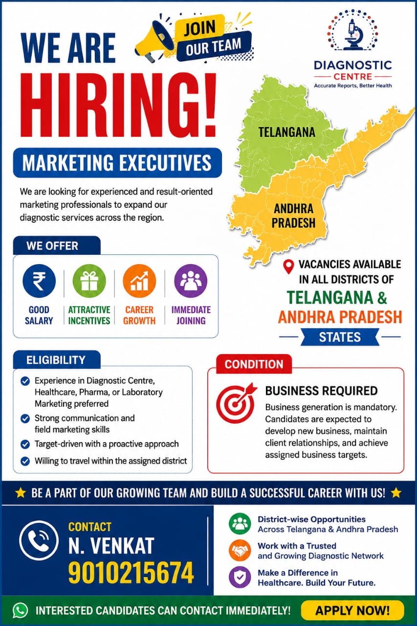 Marketing Executives Wanted – Diagnostic Centre