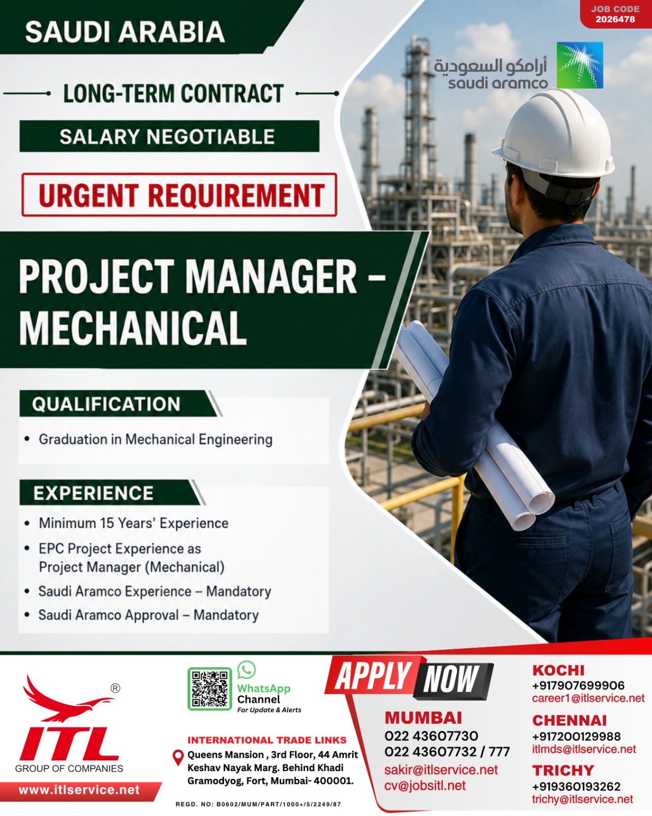 Mechanical Project Manager Job Opening – Saudi Arabia
