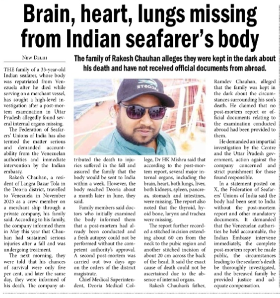 MISSING PERSON (INDIAN SEAFARERS BODY)
