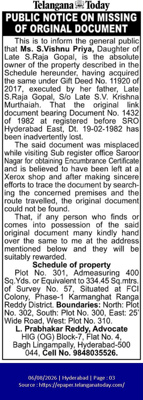 Missing Property Document Notice