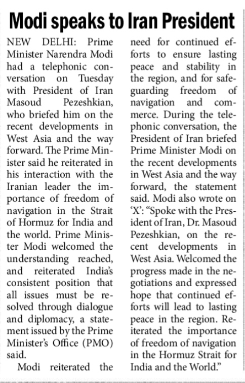 Modi speaks to Iran president