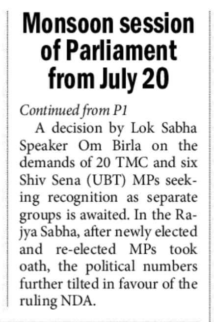MONSOON SESSION OF PARLIAMENT