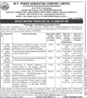 M.P. Power Generating Company Limited E-Tendering Notice