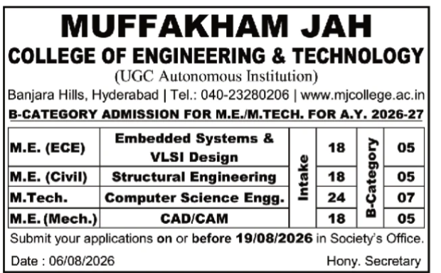 Muffakham Jah College PG Admission Notification 2026
