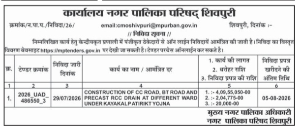 Nagar Palika Parishad Shivpuri CC & BT Road E-Tender