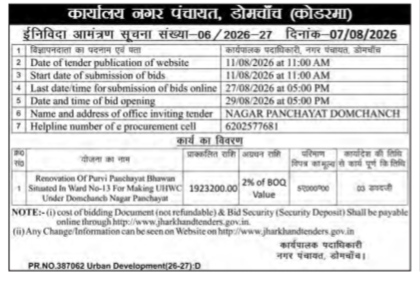 Nagar Panchayat Domchanch E-Tender Notice (06/2026-27)