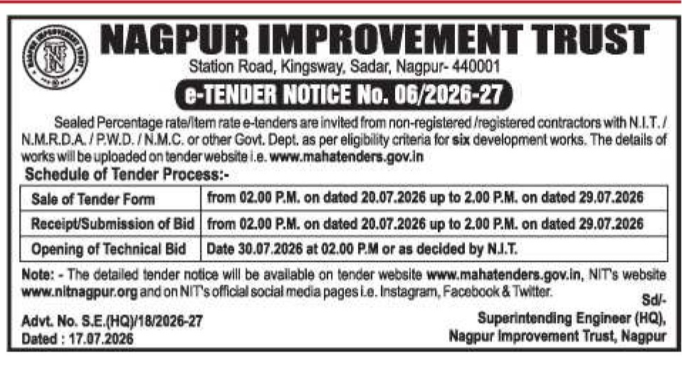 Nagpur Improvement Trust e-Tender Notice No. 06/2026-27