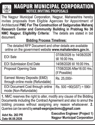 Nagpur Municipal Corporation Notice Inviting Proposals for Architectural PMC