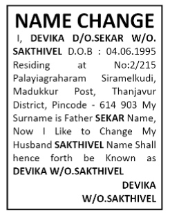 Name Change Advertisement- Devika