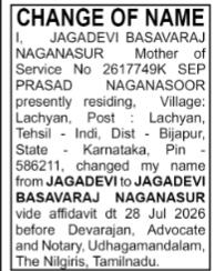 Name Change Advertisement - Jagadevi Basavaraj Naganasur