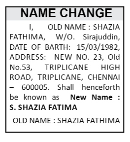 Name Change Advertisement- shazia Fatima