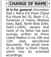 NAME CHANGE AFFIDAVIT -KHEM CHAND