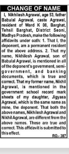 NAME CHANGE AFFIDAVIT - NIKHILESH AGRAWAL