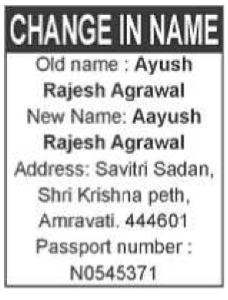 NAME CHANGE NOTICE - AAYUSH RAJESH AGRAWAL