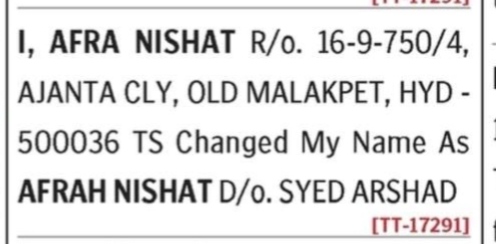 NAME CHANGE NOTICE -AFRAG NISHAT