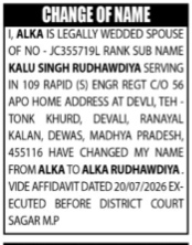 NAME CHANGE NOTICE- ALKA RUDHAWDIYA
