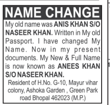 NAME CHANGE NOTICE- ANEES KHAN