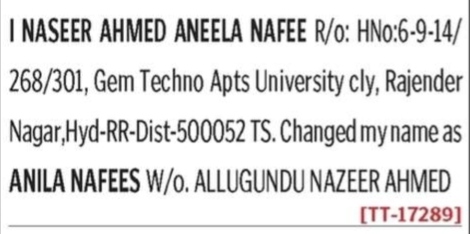 NAME CHANGE NOTICE -Anewka nafee