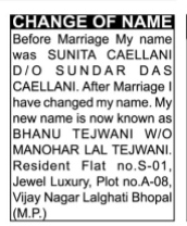 NAME CHANGE NOTICE - BHANU TEJWANI
