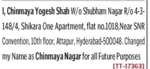 NAME CHANGE NOTICE - CHINMAYA NAGAR