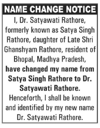NAME CHANGE NOTICE - DR.satyawati Rathore