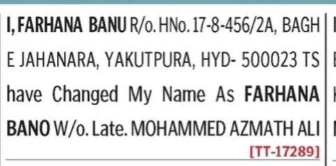 NAME CHANGE NOTICE - FARHANA BANU