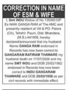 NAME CHANGE NOTICE - GANGA RAM