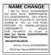 NAME CHANGE NOTICE - GANGADARAN