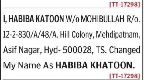 NAME CHANGE NOTICE - HABIBA KHATOON