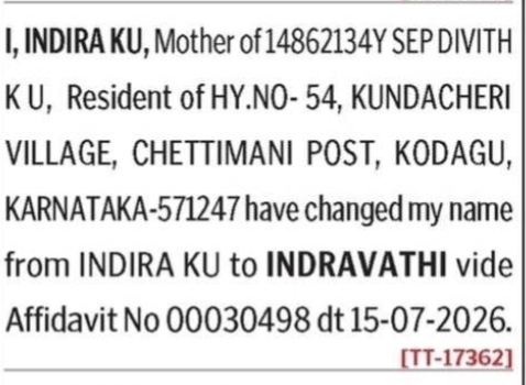 NAME CHANGE NOTICE - INDRAVATHU